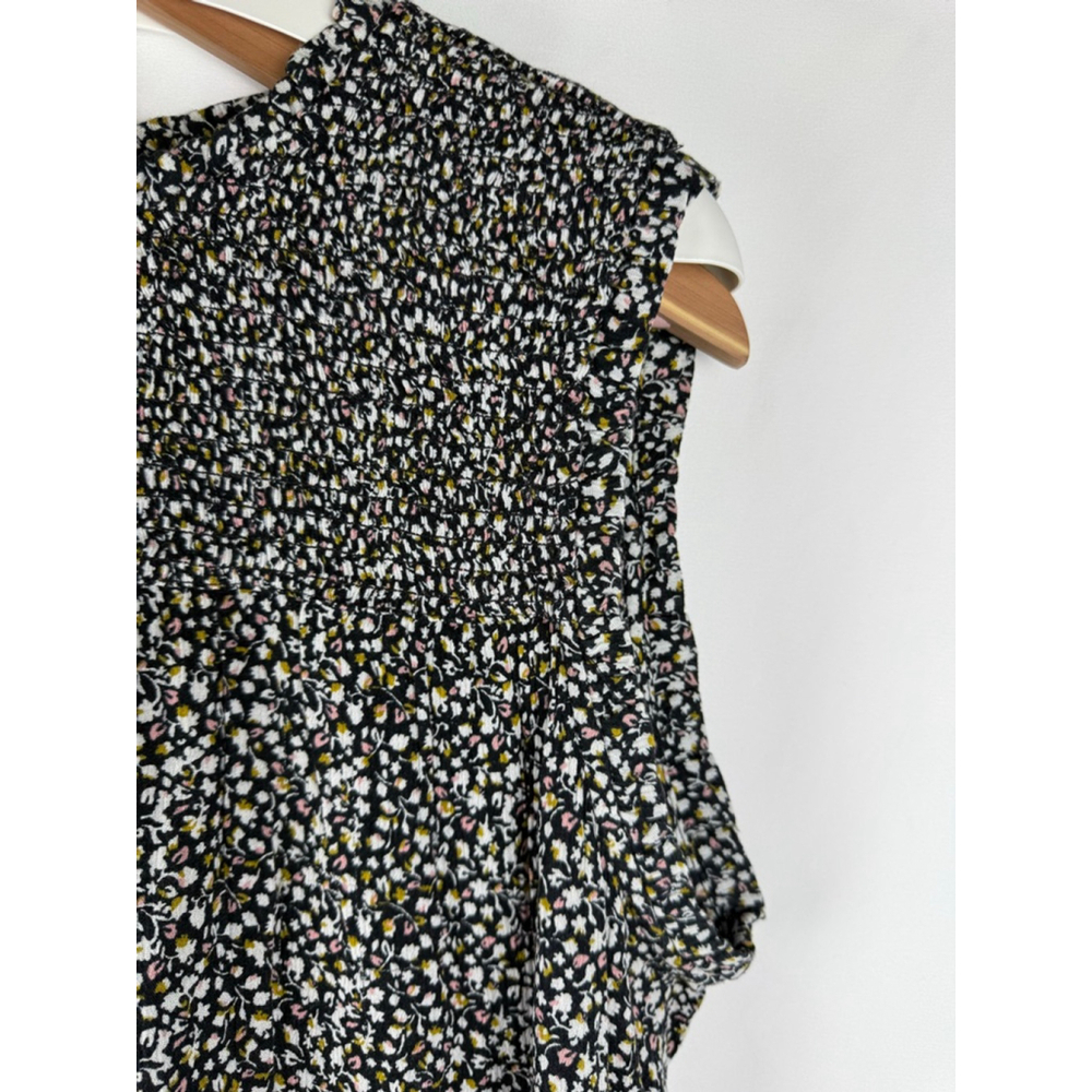 Women's CASLON Smocked Floral Print Sleeveless Top Black/White Size XL - Picture 4 of 8